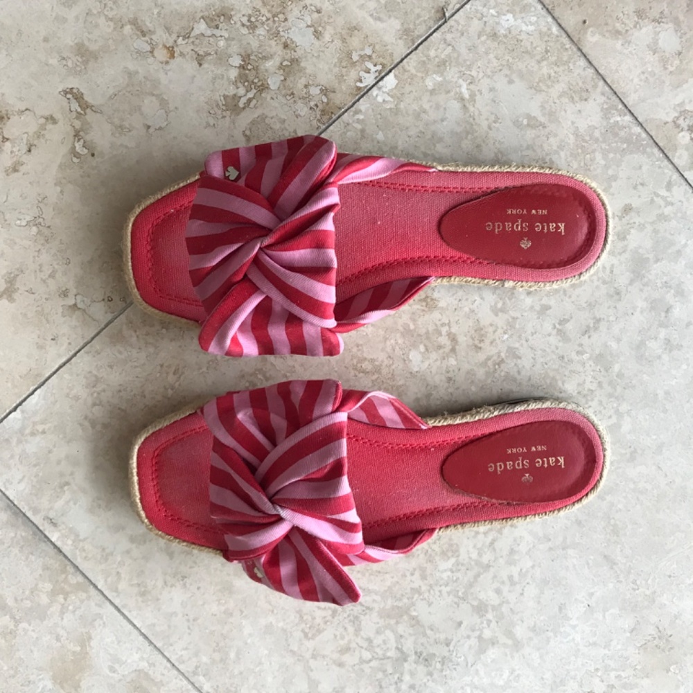 🔥LAST CALL 70% OFF🔥Kate Spade  Caliana Striped Bow Flat Sandals 9.5  Pink Red - Picture 5 of 6